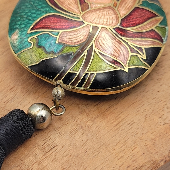 Lotus Flower Cloisonné Pendant Necklace with Black Tassel - Picture 6 of 7